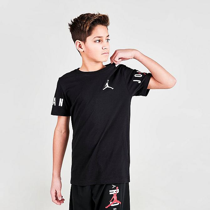 Back Left view of Boys' Jordan HBR T-Shirt in Black/White/Red Click to zoom