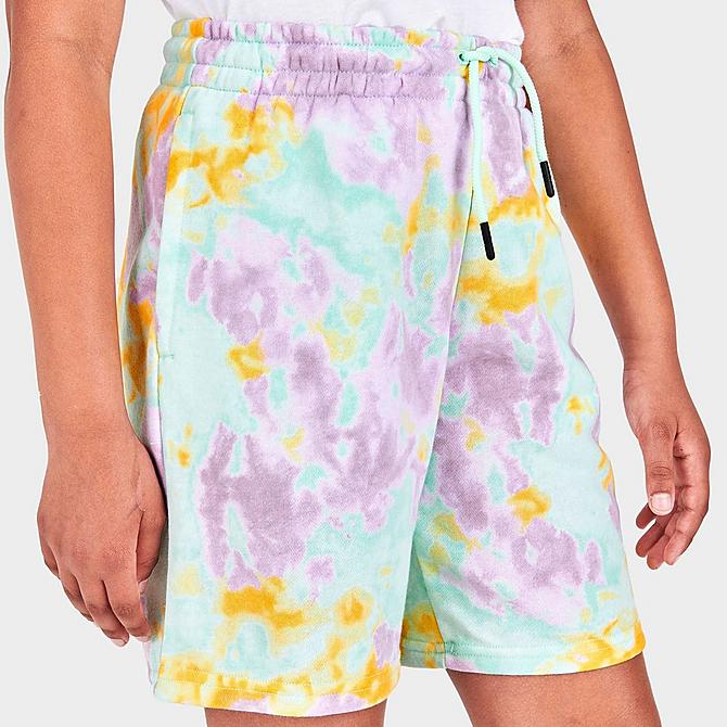 On Model 6 view of Girls' Jordan Jumpman French Terry Shorts in Mint Foam Click to zoom