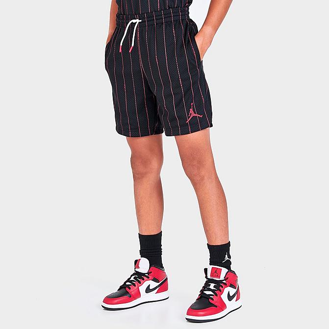 Front view of Kids' Jordan Pinstripe Basketball Shorts in Black Click to zoom