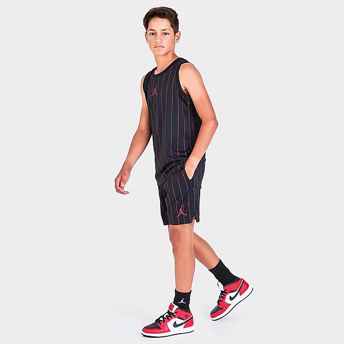 Front Three Quarter view of Kids' Jordan Pinstripe Basketball Shorts in Black Click to zoom