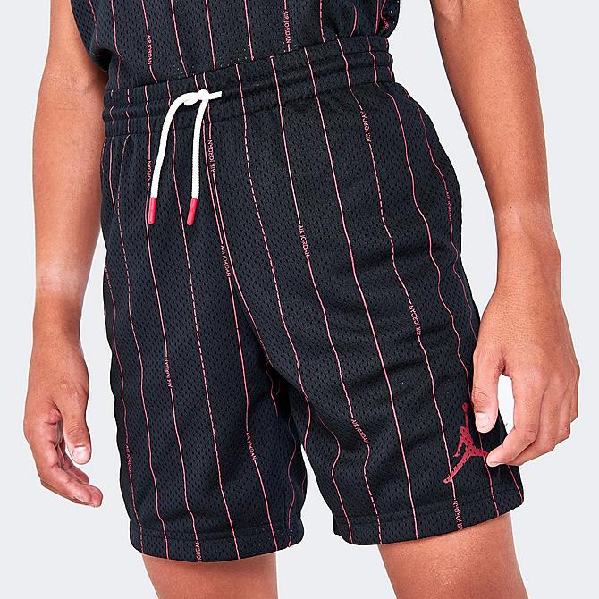 On Model 5 view of Kids' Jordan Pinstripe Basketball Shorts in Black Click to zoom