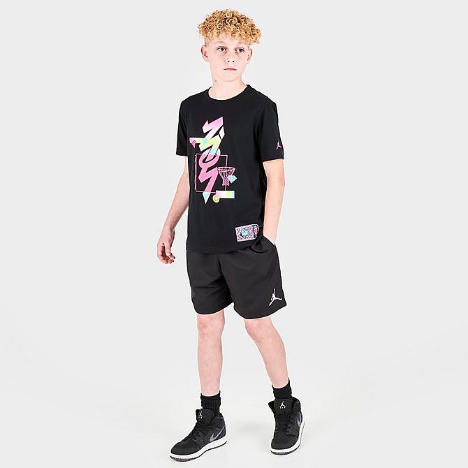 Front Three Quarter view of Kids' Jordan Jumpman Woven Play Shorts in Black Click to zoom