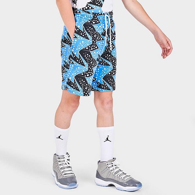 Back Left view of Boys' Jordan AJ6 March Madness Fleece Shorts in University Blue Click to zoom