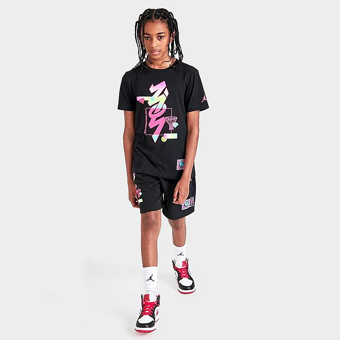 Front Three Quarter view of Kids' Jordan Zion Holographic T-Shirt in Black Click to zoom