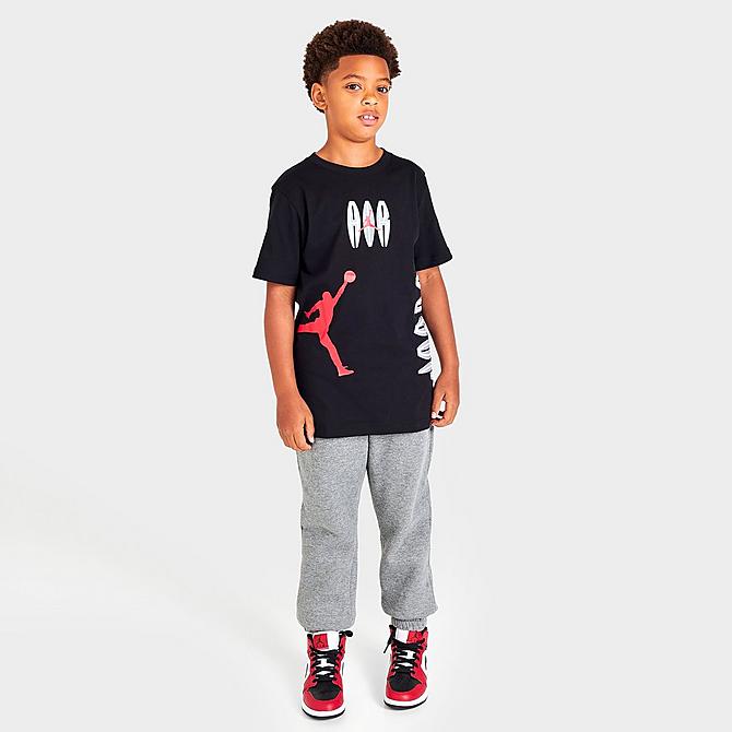 Front Three Quarter view of Kids' Jordan Jumpman MVP Air Graphic T-Shirt in Black Click to zoom