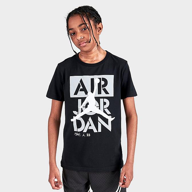 Front view of Kids' Jordan 4 Flight Stack T-Shirt in Black Click to zoom