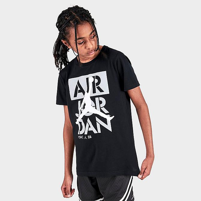 Back Left view of Kids' Jordan 4 Flight Stack T-Shirt in Black Click to zoom
