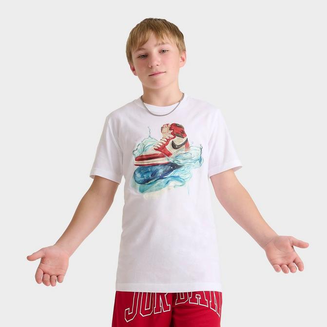 [angle] view of Kids' Jordan AJ1 Waves T-Shirt in White Click to zoom