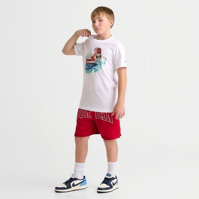 [angle] view of Kids' Jordan AJ1 Waves T-Shirt in White Click to zoom