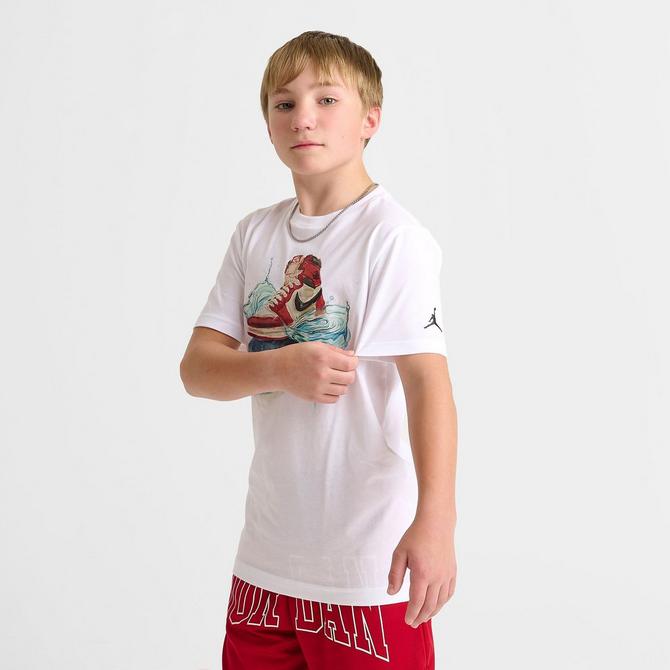 [angle] view of Kids' Jordan AJ1 Waves T-Shirt in White Click to zoom