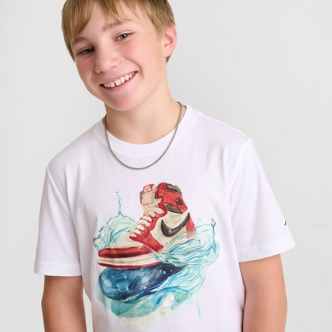 [angle] view of Kids' Jordan AJ1 Waves T-Shirt in White Click to zoom