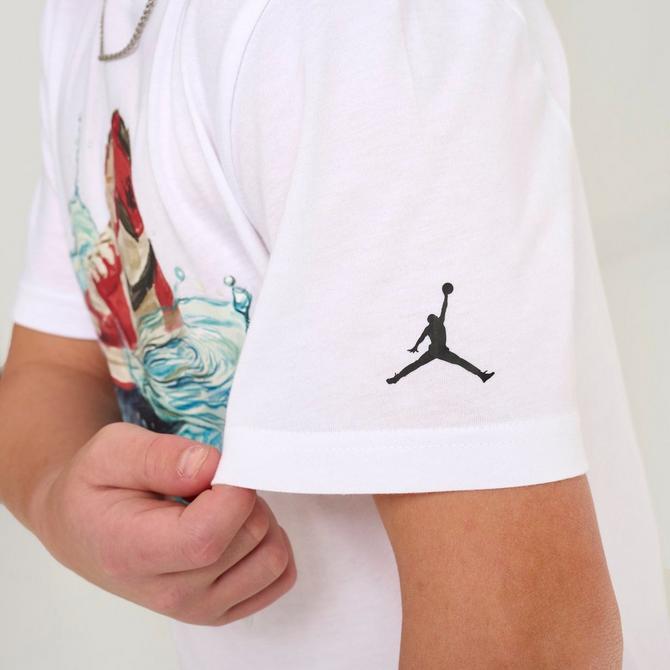 [angle] view of Kids' Jordan AJ1 Waves T-Shirt in White Click to zoom