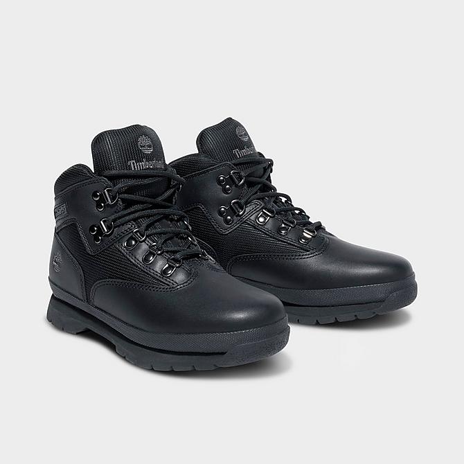 Three Quarter view of Big Kids' Timberland Euro Hiker Boots in Black Click to zoom