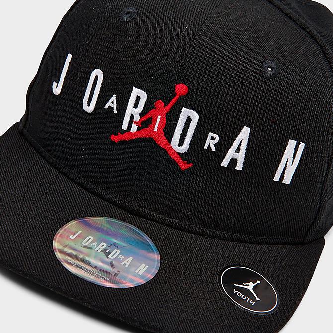 Back view of Kids' Jordan Jumpman Snapback Hat in Black/Gym Red/White Click to zoom