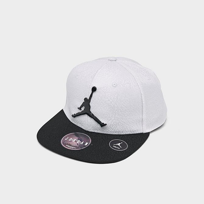 Three Quarter view of Kids' Jordan Elephant Snapback Hat in White/Black Click to zoom