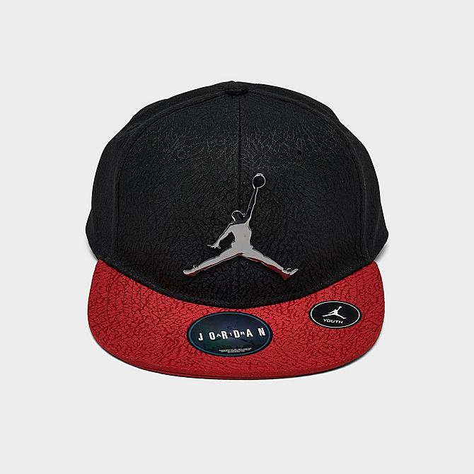 Three Quarter view of Kids' Jordan Elephant Snapback Hat in Black/Red Click to zoom