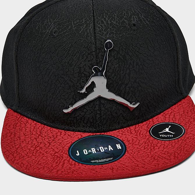 Left view of Kids' Jordan Elephant Snapback Hat in Black/Red Click to zoom