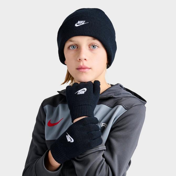Nike Big Kids' Girls White/Gray Beanie and Gloves Set  