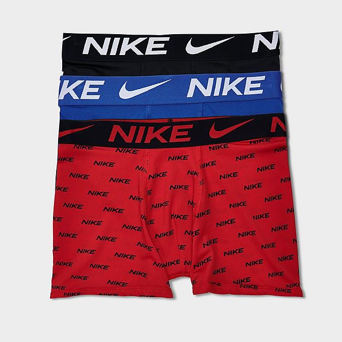 Front view of Kids' Nike Dri-FIT Essential Microfiber Boxer Briefs (3-Pack) in University Red/Blue/Black Click to zoom