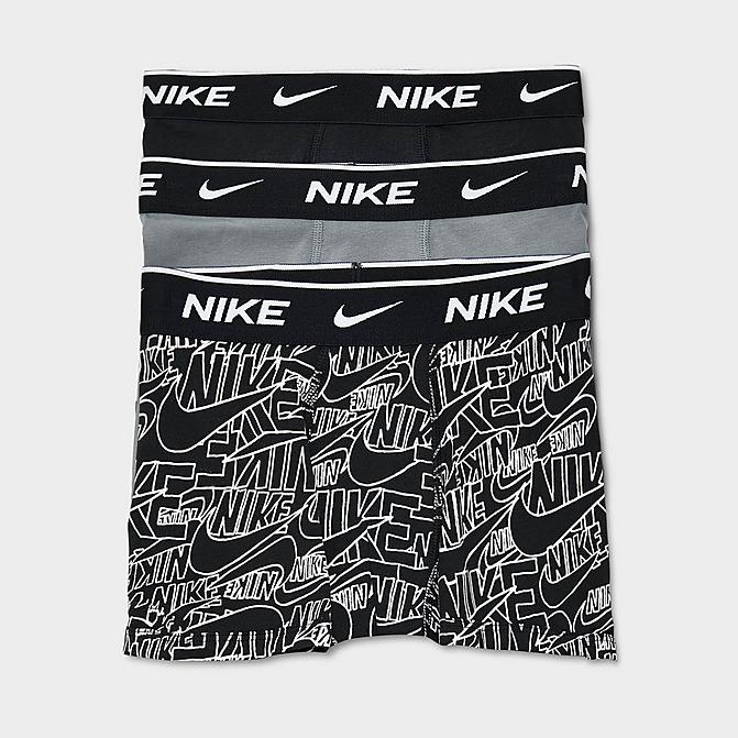 Front view of Kids' Nike Everyday Printed Cotton Boxer Briefs (3-Pack) in Black/Allover Print/Grey/Black Click to zoom