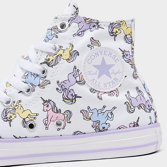 Front view of Little Kids' Converse Chuck Taylor All Star High Top Casual Shoes in White/Moonstone Violet/Light Arctic Pink Click to zoom