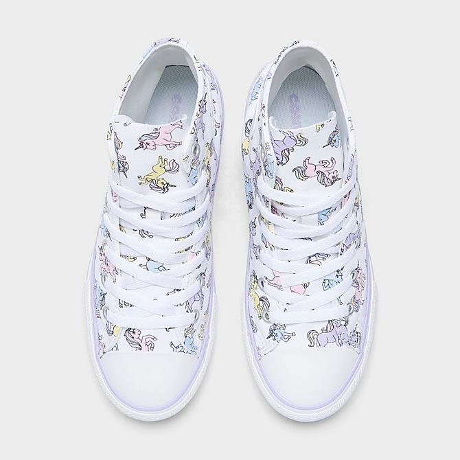 Back view of Little Kids' Converse Chuck Taylor All Star High Top Casual Shoes in White/Moonstone Violet/Light Arctic Pink Click to zoom