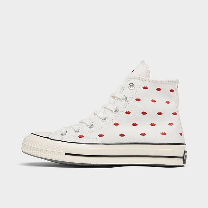Right view of Women's Converse Chuck 70 Embroidered Love Casual Shoes in Vintage White/University Red Click to zoom