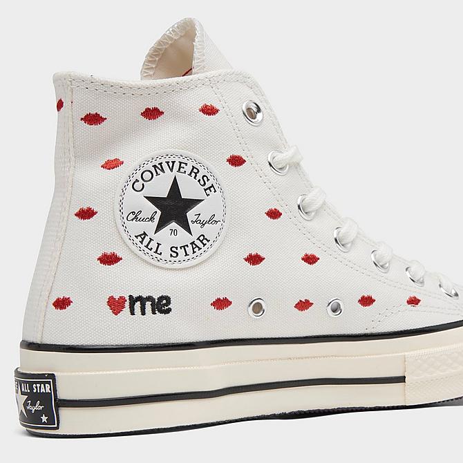 Front view of Women's Converse Chuck 70 Embroidered Love Casual Shoes in Vintage White/University Red Click to zoom