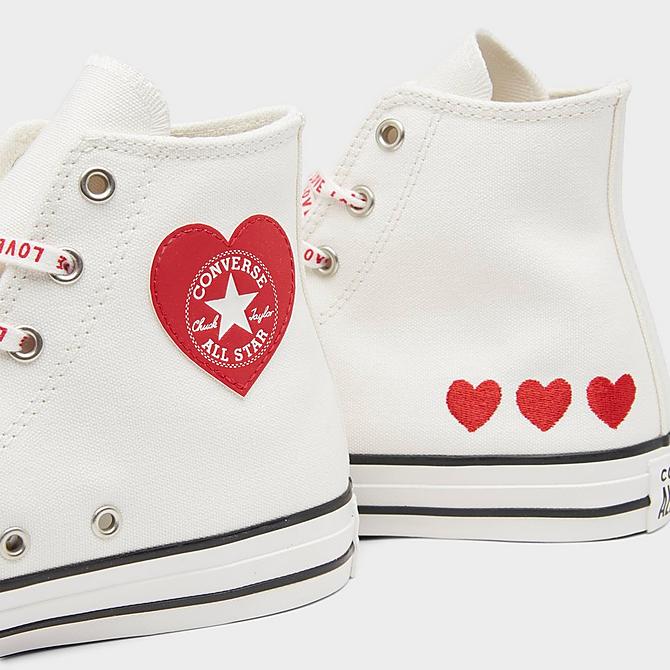 Front view of Girls' Big Kids' Converse Chuck Taylor All Star Crafted With Love High Top Casual Shoes in Vintage White/University Red Click to zoom