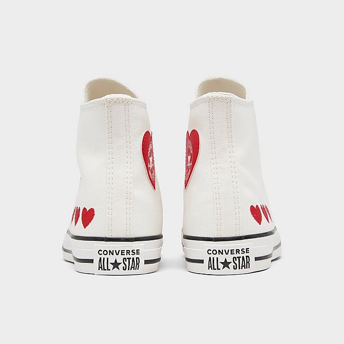 Left view of Girls' Big Kids' Converse Chuck Taylor All Star Crafted With Love High Top Casual Shoes in Vintage White/University Red Click to zoom
