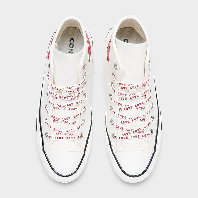 Back view of Girls' Big Kids' Converse Chuck Taylor All Star Crafted With Love High Top Casual Shoes in Vintage White/University Red Click to zoom