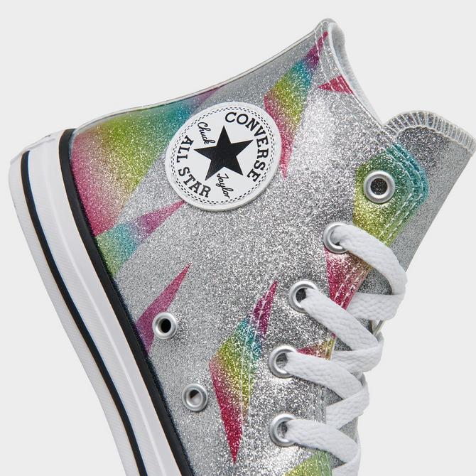 Younger Girls Silver Glitter High-Top Trainers