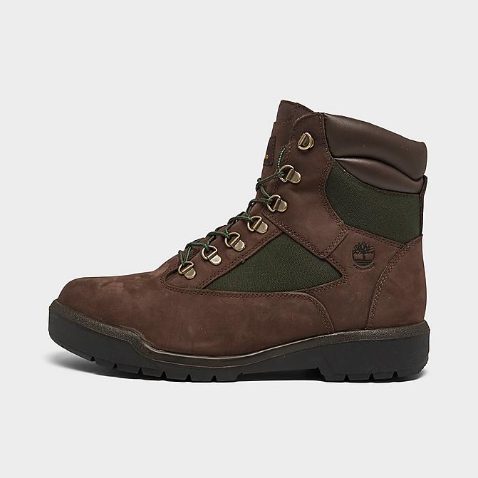 Right view of Men's Timberland 6-Inch Field Boots in Dark Brown/Green Click to zoom