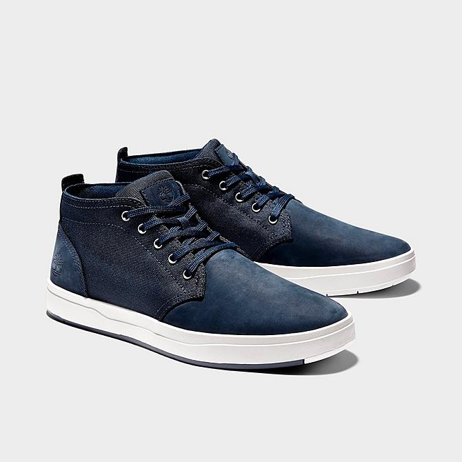 Three Quarter view of Men's Timberland Davis Square Mixed-Media Chukka Casual Shoes in Navy Nubuck Click to zoom