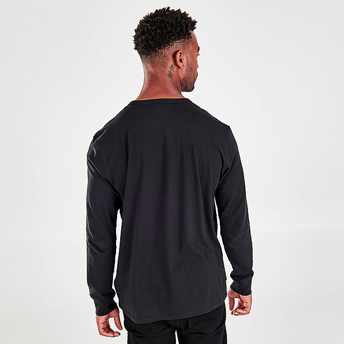 Back Right view of Men's Timberland Established 1973 Long-Sleeve T-Shirt in Black/Wheat Boot Click to zoom