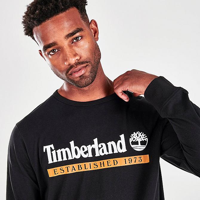 On Model 5 view of Men's Timberland Established 1973 Long-Sleeve T-Shirt in Black/Wheat Boot Click to zoom