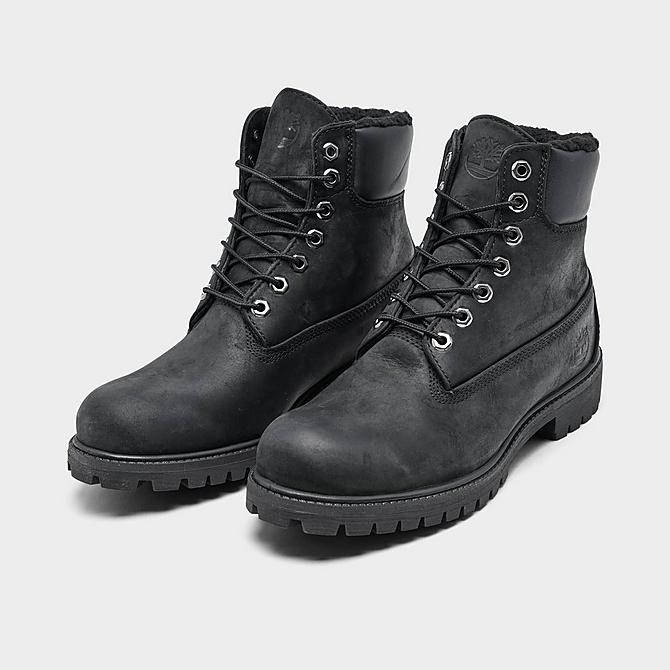 Three Quarter view of Men's Timberland Warm Collar 6 Inch Premium Waterproof Boots in Black Click to zoom