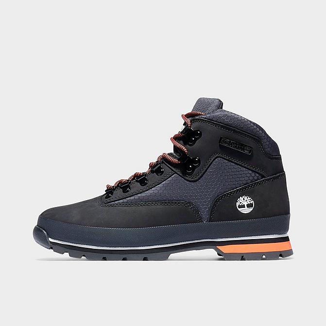 Right view of Men's Timberland Euro Hiker Boots in Black Nubuck/Orange Click to zoom
