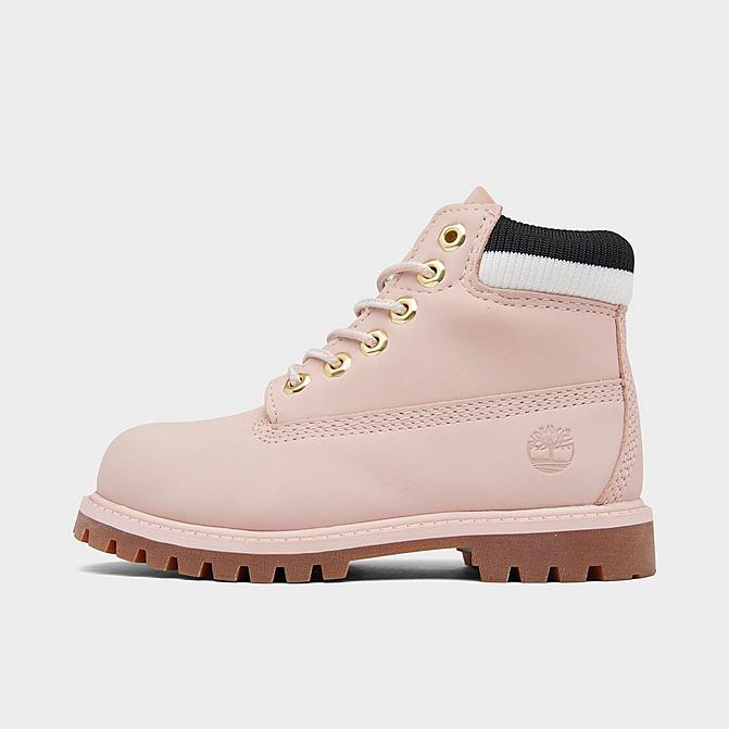 Right view of Girls' Toddler Timberland 6 Inch Premium Waterproof Boots in Light Pink Click to zoom
