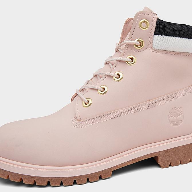 Front view of Girls' Big Kids' Timberland 6 Inch Premium Waterproof Boots in Light Pink Click to zoom