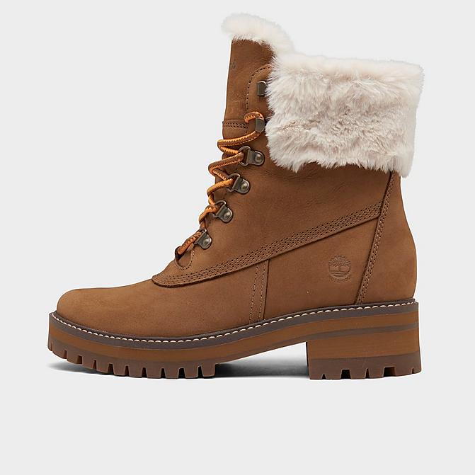 Right view of Women's Timberland Courmayeur Valley Waterproof 6 Inch Shearling Boots in Medium Brown Nubuck Click to zoom