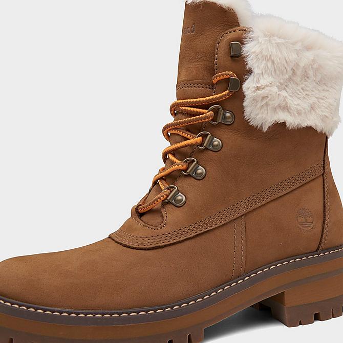 Front view of Women's Timberland Courmayeur Valley Waterproof 6 Inch Shearling Boots in Medium Brown Nubuck Click to zoom