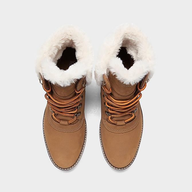 Back view of Women's Timberland Courmayeur Valley Waterproof 6 Inch Shearling Boots in Medium Brown Nubuck Click to zoom