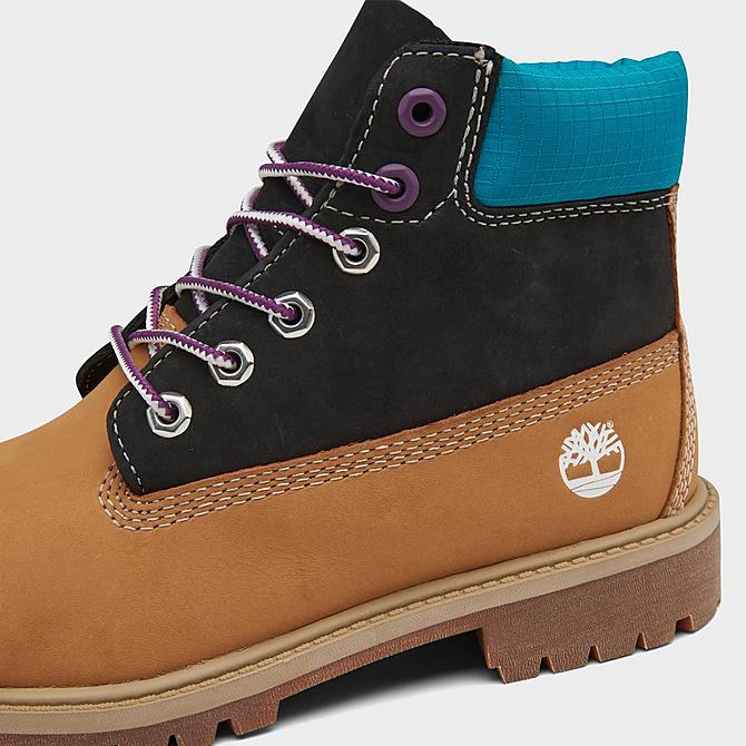 Front view of Little Kids' Timberland 6 Inch Classic Premium Waterproof Boots in Wheat/Black/Turquoise Click to zoom