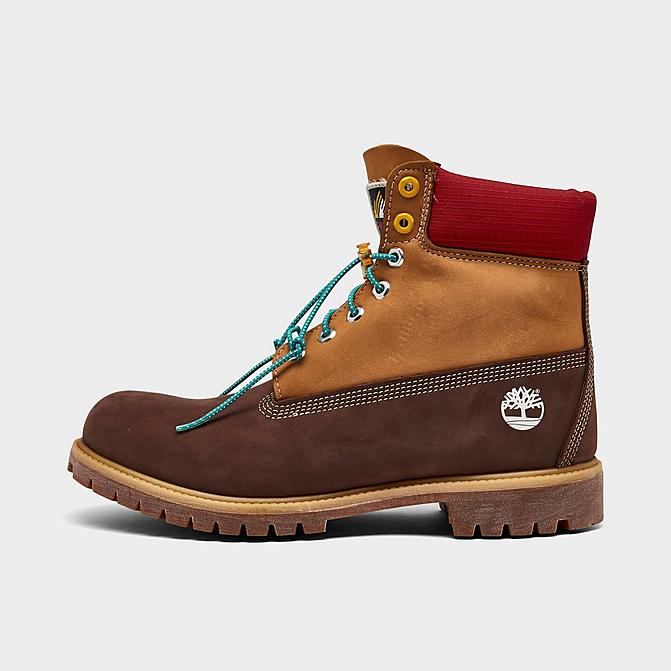 Right view of Men's Timberland Premium 6-Inch Waterproof Retro Boots in Wheat Nubuck/Rust Nubuck/Red Click to zoom