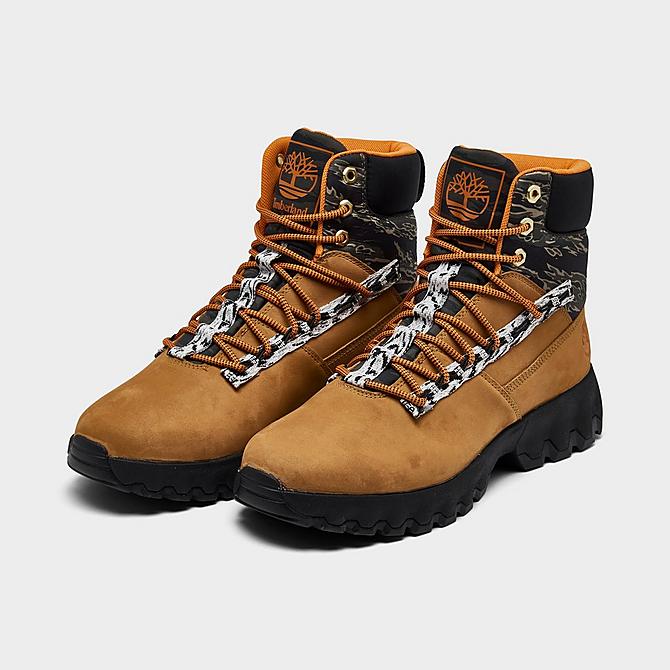 Three Quarter view of Men's Timberland GreenStride Edge Lunar New Year Waterproof Boots in Wheat Nubuck Click to zoom