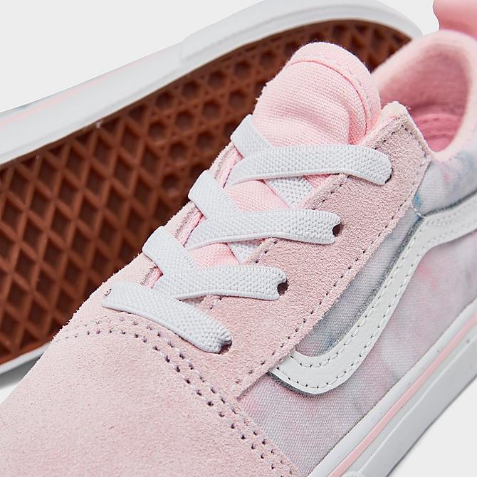 Front view of Girls' Toddler Vans Old Skool Casual Shoes in Baby Pink/White Click to zoom