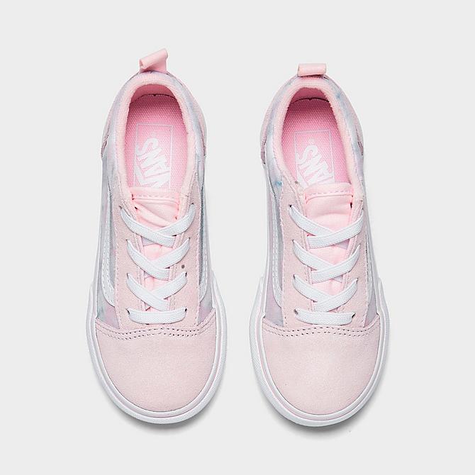 Back view of Girls' Toddler Vans Old Skool Casual Shoes in Baby Pink/White Click to zoom