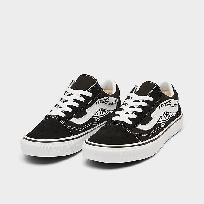 Three Quarter view of Big Kids' Vans Old Skool Casual Shoes in Off The Wall Black Click to zoom