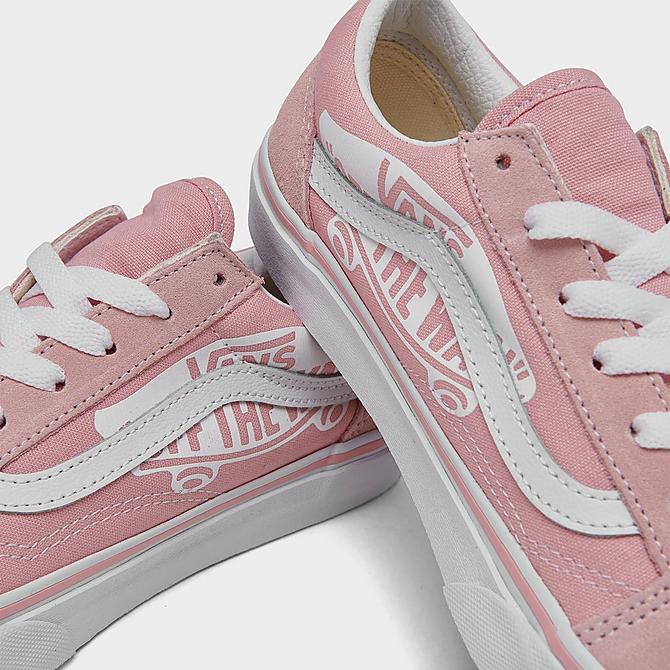 Front view of Girls' Big Kids' Vans Old Skool Casual Shoes in Off The Wall Powder Pink Click to zoom